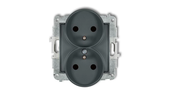 ICON Mechanizm gniazda podwójnego do ramki z uziemieniem 2x(2P+Z) (przesłony torów prądowych) grafitowy mat 28IGPR-2zp