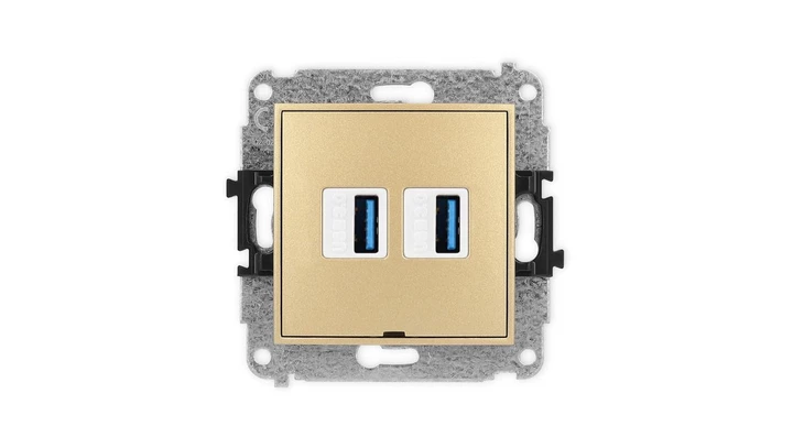 ICON Mechanizm gniazda podwójnego 2xUSB A-A 3.0, bez pola opisowego złoty 29IGUSBBO-6