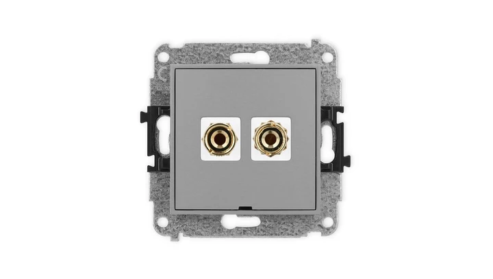 ICON Mechanizm gniazda głośnikowego poj., bez opisu (banan czerwony i czarny, pozłacany, 4 mm2 do lutowania) szary mat 27IGGBO-3