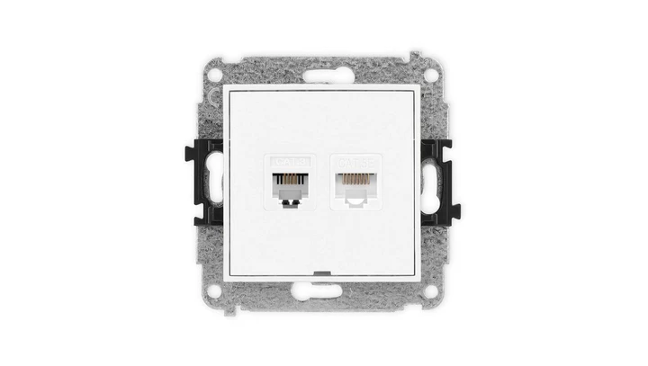 ICON Mechanizm gniazda telefonicznego 1xRJ11 + komputerowego 1xRJ45, kat. 5e, 8-stykowy, beznarzędziowe, bez opisu biały IGTKBO