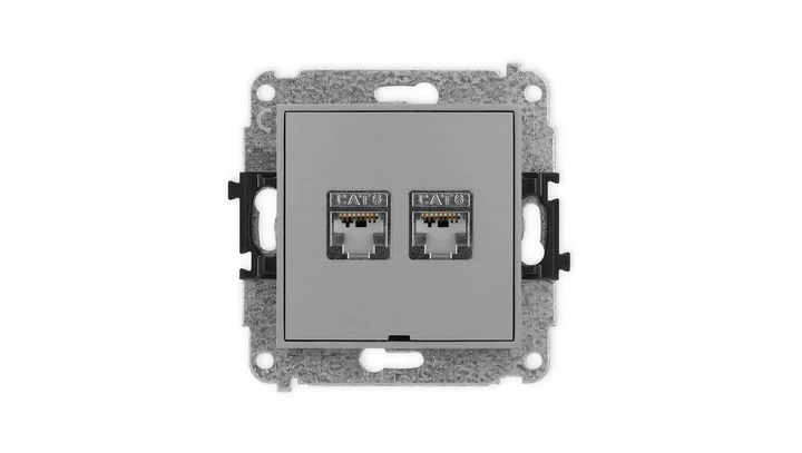 ICON Mechanizm gniazda komputerowego podwójnego 2xRJ45, kat. 6, ekranowane, 8-stykowy, bez pola opisowego szary mat 27IGKBO-6