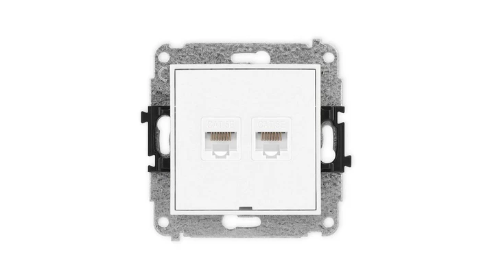ICON Mechanizm gniazda komputerowego podwójnego 2xRJ45, kat. 5e, 8-stykowy, bez pola opisowego biały mat 25IGKBO-2