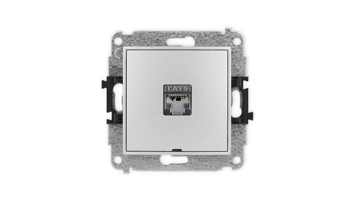 ICON Mechanizm gniazda komputerowego pojedynczego 1xRJ45, kat. 6, ekranowane, 8-styk, bez pola opisu srebrny metalik 7IGKBO-5