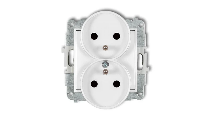 ICON Mechanizm gniazda podwójnego do ramki z uziemieniem 2x(2P+Z) (przesłony torów prądowych) biały mat 25IGPR-2zp