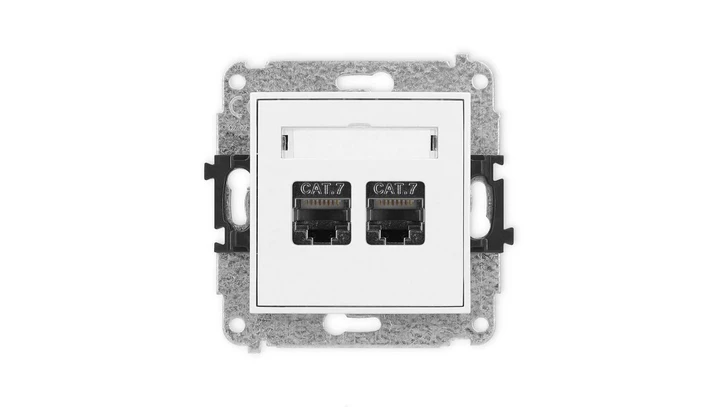 ICON Mechanizm gniazda komputerowego podwójnego 2xRJ45, kat. 7, ekranowane, 8-stykowy biały mat 25IGK-10