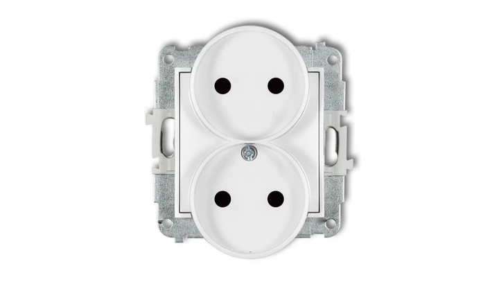 ICON Mechanizm gniazda podwójnego do ramki bez uziemienia 2x2P (przesłony torów prądowych) biały mat 25IGPR-2p
