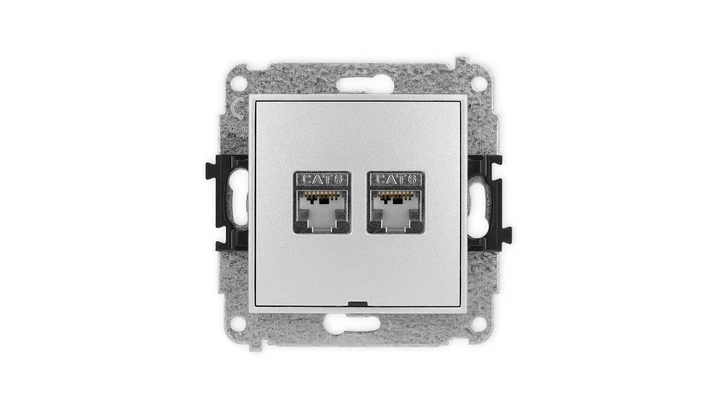 ICON Mechanizm gniazda komputerowego podwójnego 2xRJ45, kat. 6, ekranowane, 8-styk, bez pola opisowego srebrny metalik 7IGKBO-6