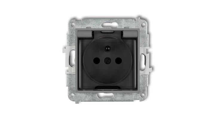 ICON Mechanizm gniazda bryzgoszczelnego z uziemieniem 2P+Z (klapka dymna, przesłony torów prądowych) szary mat 27IGPB-1zdp