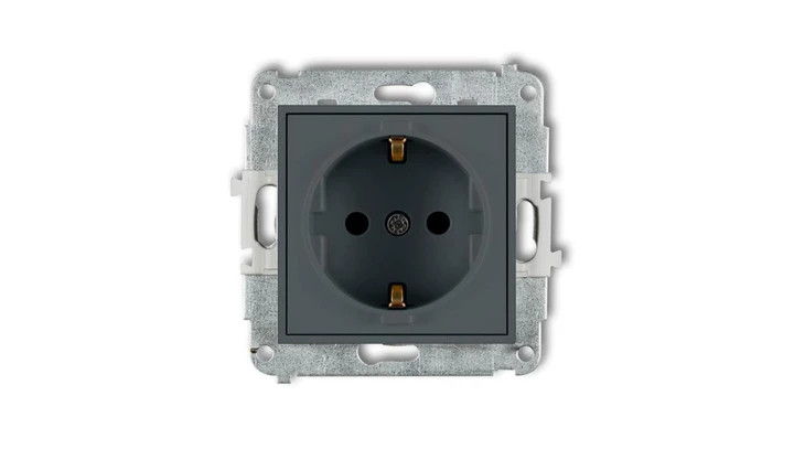 ICON Mechanizm gniazda pojedynczego z uziemieniem SCHUKO 2P+Z (przesłony torów prądowych) grafitowy mat 28IGP-1sp