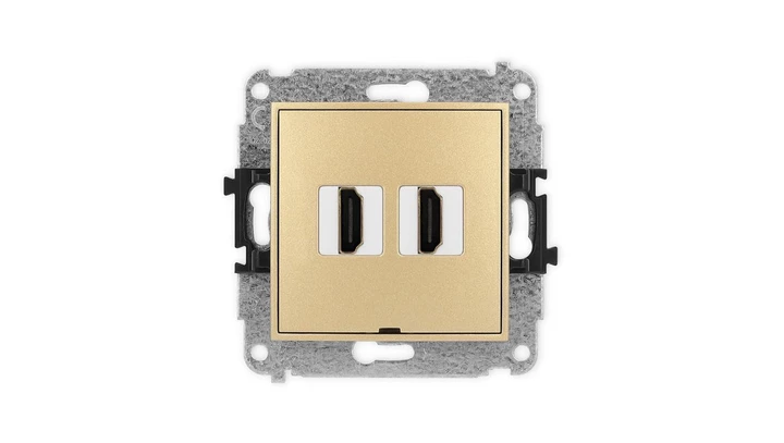 ICON Mechanizm gniazda podwójnego HDMI 2.0, bez pola opisowego złoty 29IHDMIBO-4