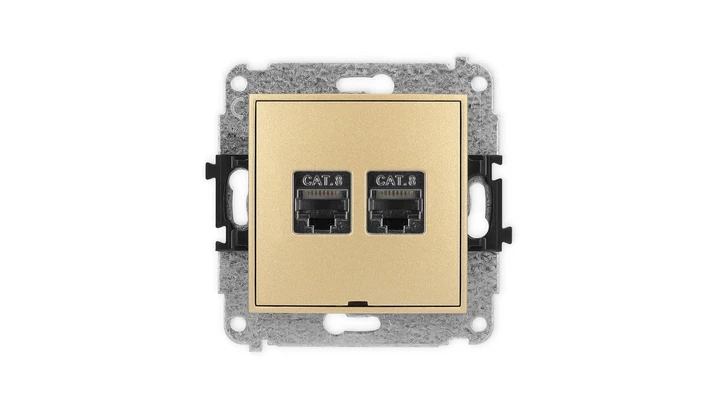ICON Mechanizm gniazda komputerowego podwójnego 2xRJ45, kat. 8, ekranowane, 8-stykowy, bez pola opisowego złoty 29IGKBO-12