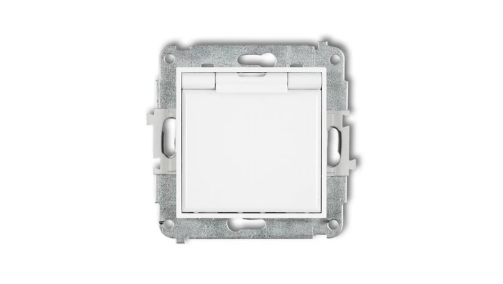 ICON Mechanizm gniazda bryzgoszczelnego z uziemieniem 2P+Z (klapka biała, przesłony torów prądowych) biały IGPB-1zp