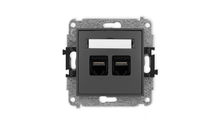 ICON Mechanizm gniazda komputerowego podwójnego 2xRJ45, kat. 6A, 8-stykowy grafitowy mat 28IGK-8