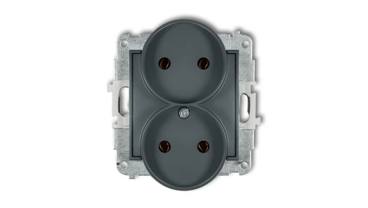 ICON Mechanizm gniazda podwójnego do ramki bez uziemienia 2x2P (bez przesłon torów prądowych) grafitowy mat 28IGPR-2