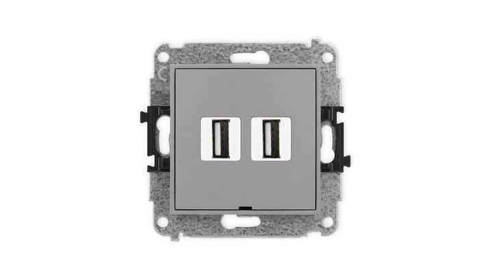 ICON Mechanizm gniazda podwójnego 2xUSB A-A 2.0, bez pola opisowego szary mat 27IGUSBBO-2