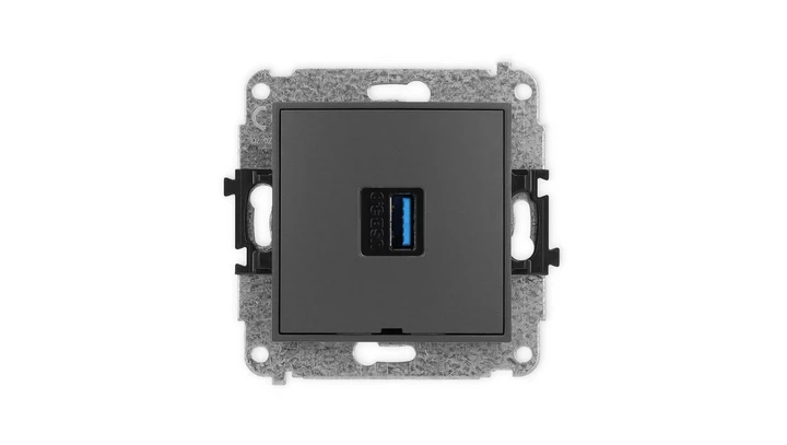 ICON Mechamizm gniazda pojedynczego USB A-A 3.0, bez pola opisowego grafitowy mat 28IGUSBBO-5