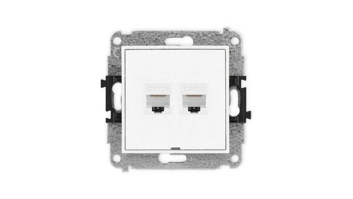 ICON Mechanizm gniazda komputerowego podwójnego 2xRJ45, kat. 6, 8-stykowy, bez pola opisowego biały IGKBO-4