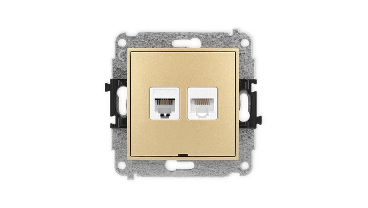 ICON Mechanizm gniazda telefonicznego 1xRJ11 + komputerowego 1xRJ45, kat. 5e, 8-styk, beznarzędziowe, bez opisu złoty 29IGTKBO