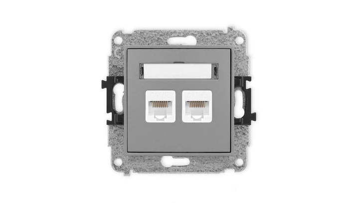 ICON Mechanizm gniazda komputerowego podwójnego 2xRJ45, kat. 5e, 8-stykowy szary mat 27IGK-2