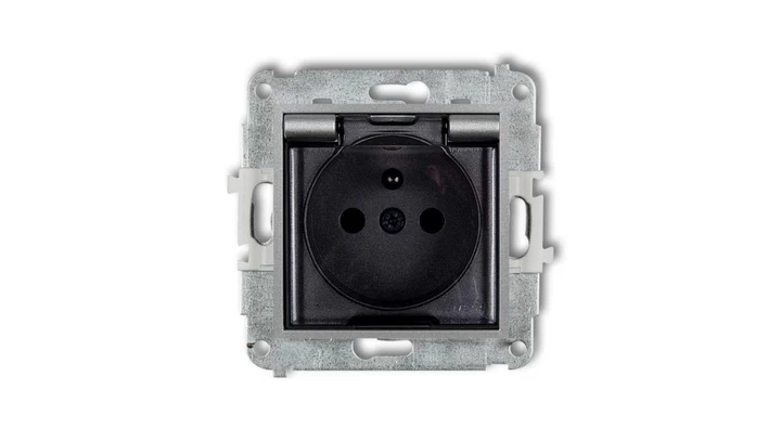 ICON Mechanizm gniazda bryzgoszczelnego z uziemieniem 2P+Z (klapka dymna, przesłony torów prądowych) srebrny metalik 7IGPB-1zdp