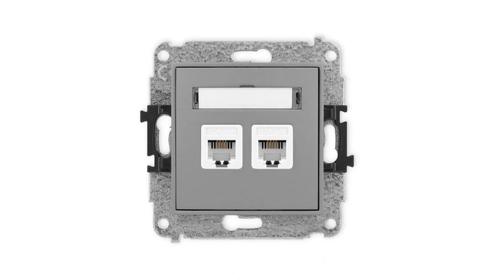 ICON Mechanizm gniazda telefonicznego podwójnego 2xRJ11, 4-stykowy, beznarzędziowe szary mat 27IGT-2