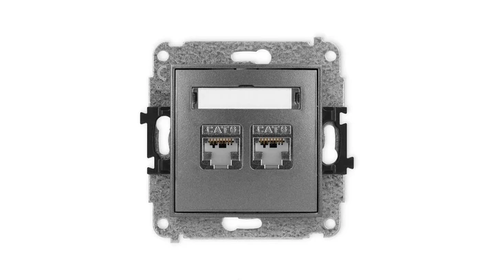 ICON Mechanizm gniazda komputerowego podwójnego 2xRJ45, kat. 6, ekranowane, 8-stykowy grafitowy 11IGK-6