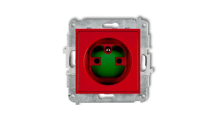 ICON Mechanizm gniazda pojedynczego z uziemieniem 2P+Z DATA z kluczem czerwony IGZK