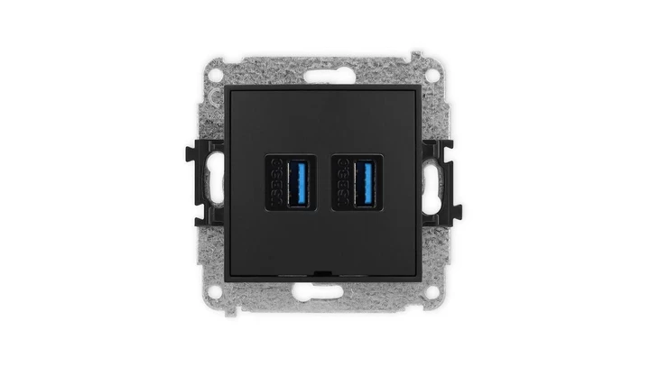 ICON Mechanizm gniazda podwójnego 2xUSB A-A 3.0, bez pola opisowego czarny mat 12IGUSBBO-6