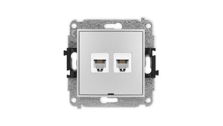 ICON Mechanizm gniazda telefonicznego podwójnego 2xRJ11, 4-stykowy, beznarzędziowe, bez pola opisowego srebrny metalik 7IGTBO-2