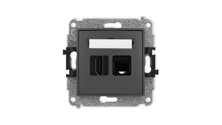 ICON Mechanizm gniazda pojedynczego HDMI 2.0 + gniazda komp. poj. 1xRJ45, kat. 5e, 8-stykowy grafitowy mat 28IGHK