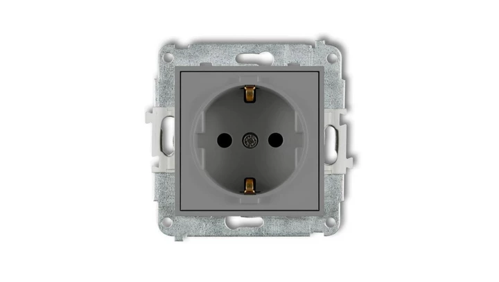 ICON Mechanizm gniazda pojedynczego z uziemieniem SCHUKO 2P+Z (przesłony torów prądowych) szary mat 27IGP-1sp