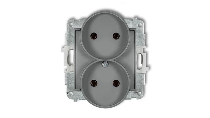 ICON Mechanizm gniazda podwójnego do ramki bez uziemienia 2x2P (bez przesłon torów prądowych) szary mat 27IGPR-2