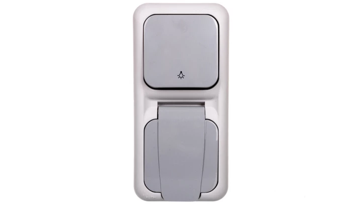 Palmiye Łącznik Zwierny Z Symbolem Światło + Gniazdo Z Uziemieniem, Pionowe, Kolor Szary / 90555780