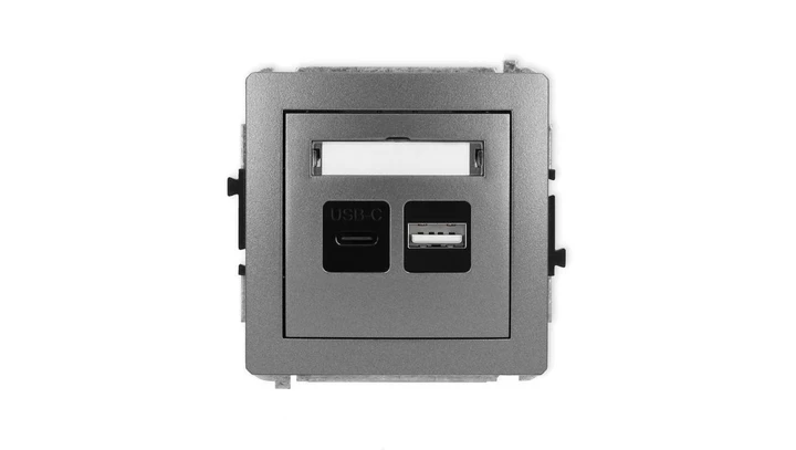DECO Mechanizm ładowarki USB podwójnej USB C + USB A, 20W max., grafitowy 11DCUSB-8