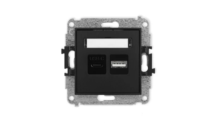 MINI Mechanizm ładowarki USB podwójnej USB C + USB A, 20W max., czarny mat 12MCUSB-8