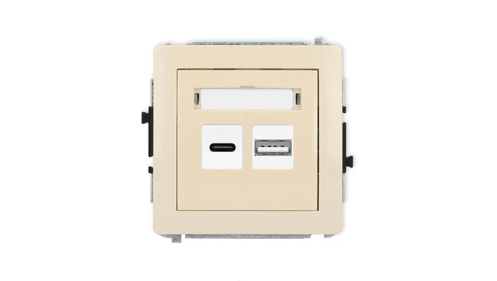 DECO Mechanizm ładowarki USB podwójnej USB C + USB A, 20W max., beżowy 1DCUSB-8