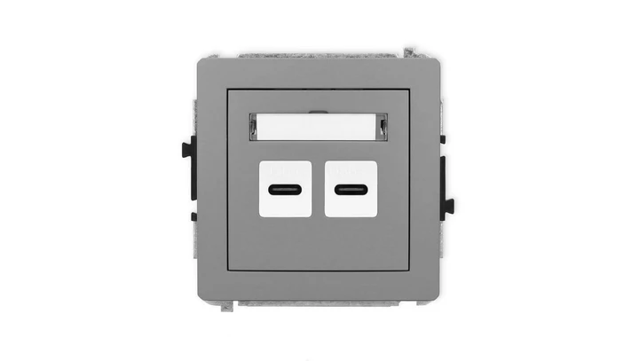 DECO Mechanizm ładowarki USB podwójnej 2xUSB C, 20W max., szary mat 27DCUSB-7