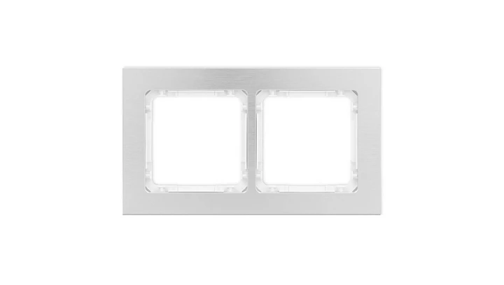 DECO Ramka uniwersalna podwójna - aluminium szczotkowane (ramka: srebrna spód: biały) 7-0-DRA-2