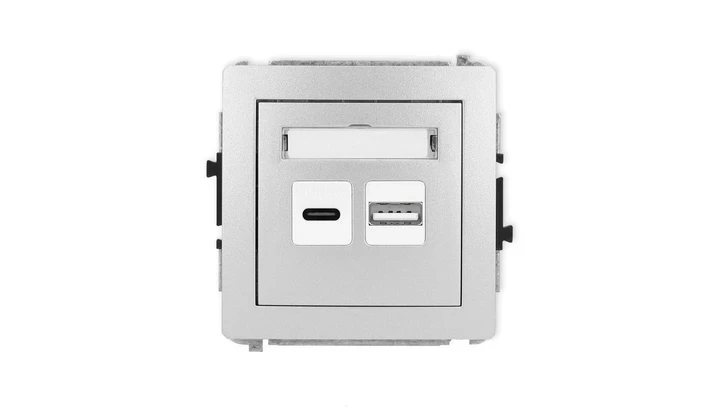 DECO Mechanizm ładowarki USB podwójnej USB C + USB A, 20W max., srebrny metalik 7DCUSB-8
