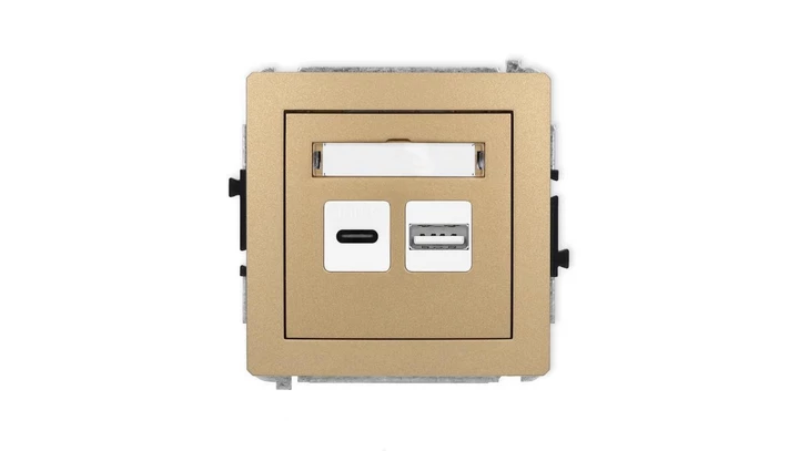 DECO Mechanizm ładowarki USB podwójnej USB C + USB A, 20W max., złoty metalik 8DCUSB-8