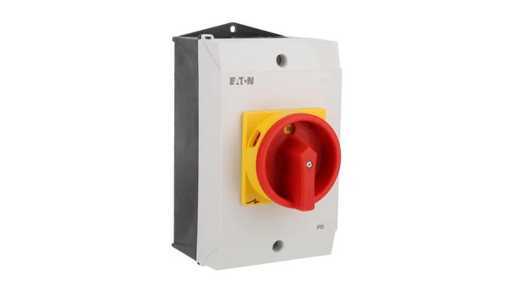 Rozłącznik 40A 3P w obudowie IP65 z blachą EMC czerwono-żółta rączka z blokadą P1-40/I2H/MBS/SVB 199917