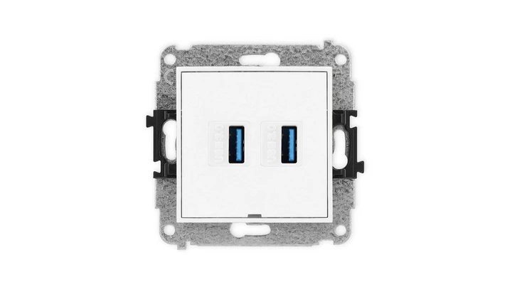 MINI Mechanizm gniazda podwójnego 2xUSB A-A 3.0, bez pola opisowego biały mat 25MGUSBBO-6