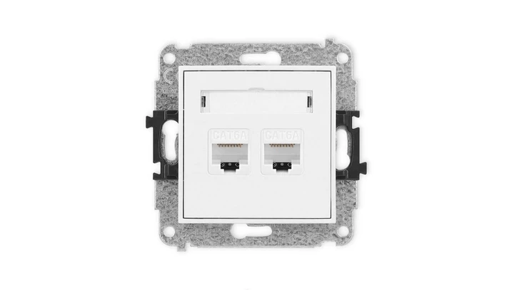 MINI Mechanizm gniazda komputerowego podwójnego 2xRJ45, kat. 6A, 8-stykowy biały mat 25MGK-8