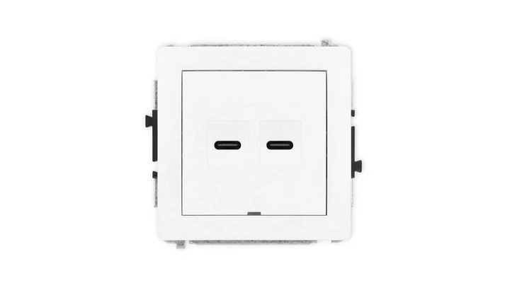 DECO Mechanizm gniazda podwójnego 2xUSB C-C, bez pola opisowego, biały mat 25DGUSBBO-8