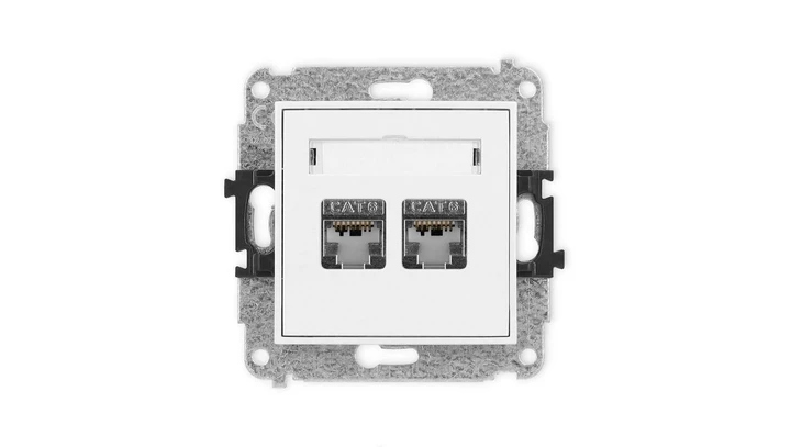 MINI Mechanizm gniazda komputerowego podwójnego 2xRJ45, kat. 6, ekranowane, 8-stykowy biały mat 25MGK-6