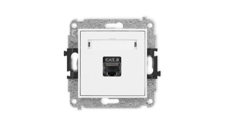 MINI Mechanizm gniazda komputerowego pojedynczego 1xRJ45, kat. 8, ekranowane, 8-stykowy biały mat 25MGK-11