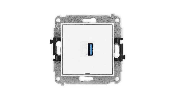 MINI Mechamizm gniazda pojedynczego USB A-A 3.0, bez pola opisowego biały mat 25MGUSBBO-5