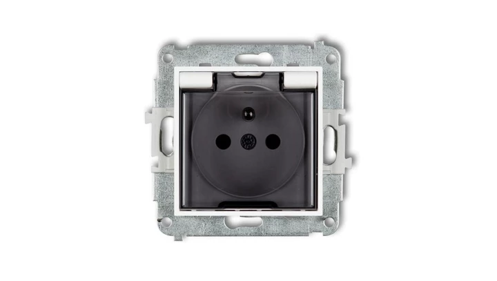 MINI Mechanizm gniazda bryzgoszczelnego z uziemieniem 2P+Z (klapka dymna, przesłony torów prądowych) biały mat 25MGPB-1zdp