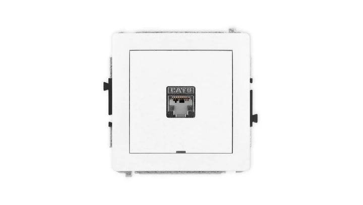 DECO Mechanizm gniazda komputerowego pojedynczego 1xRJ45, kat. 5e, ekranowane, 8-stykowy, bez pola opisowego, biały mat 25DGKBO-