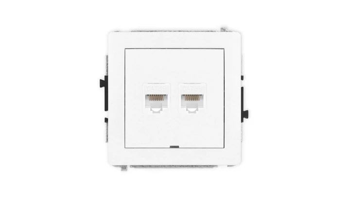 DECO Mechanizm gniazda komputerowego podwójnego 2xRJ45, kat. 5e, 8-stykowy, bez pola opisowego, biały mat 25DGKBO-2